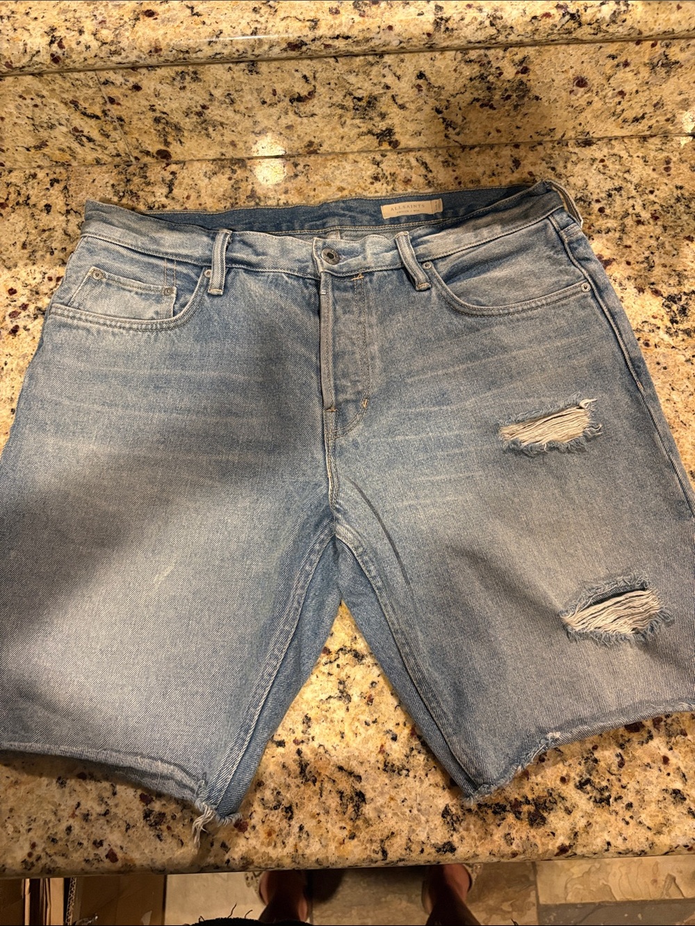 All Saints Light Blue Distressed Denim Shorts